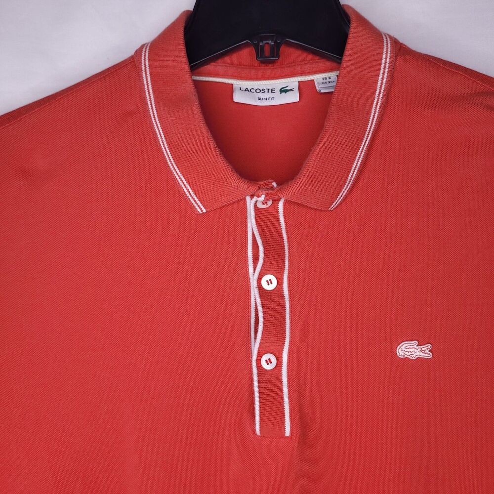 Lacoste Polo Shirt Mens 3XL Red White Gator Pique Slim Fit